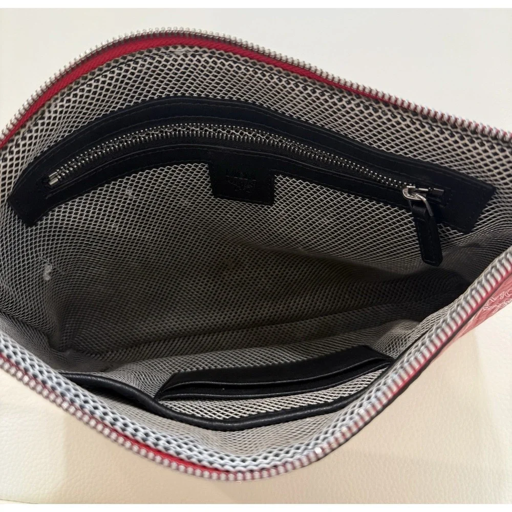 MCM Red Pebbled‎ Clutch Wristlet with Logo Accent Wrist Strap